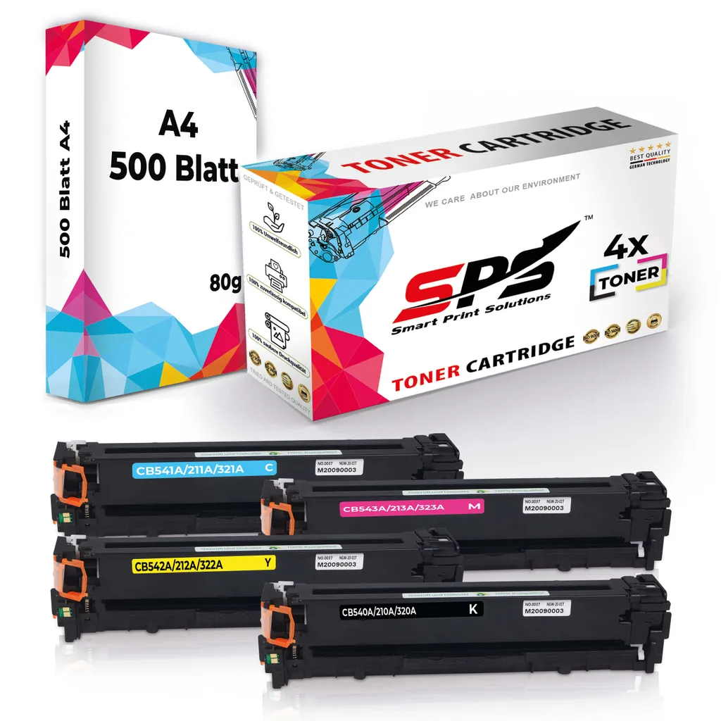 4x Toner 125A CB540A CB541A CB542A CB543A kompatibel für HP Color Laserjet CP1518NI + DIN A4 Druckerpapier 500 Blatt